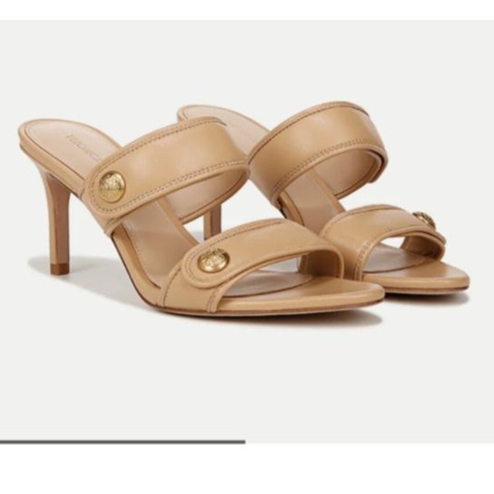 NEW Veronica Beard Sona Leather Heel Sandal Slide Sand Size 10 with Dust Bag